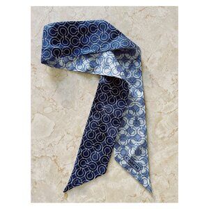 Coach Silk Bag Scarf All Blues Geometric C Logo Print Y2K